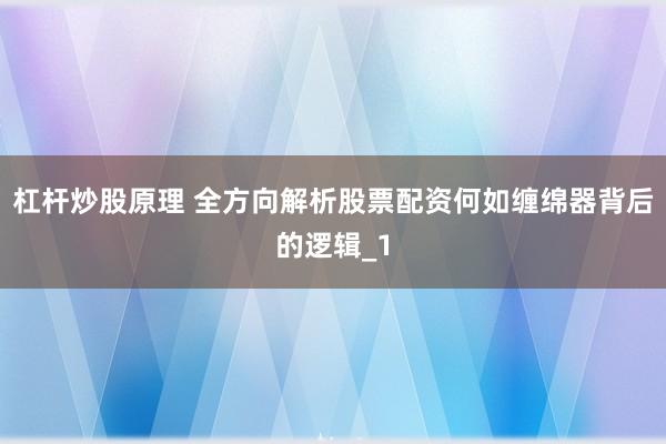 杠杆炒股原理 全方向解析股票配资何如缠绵器背后的逻辑_1