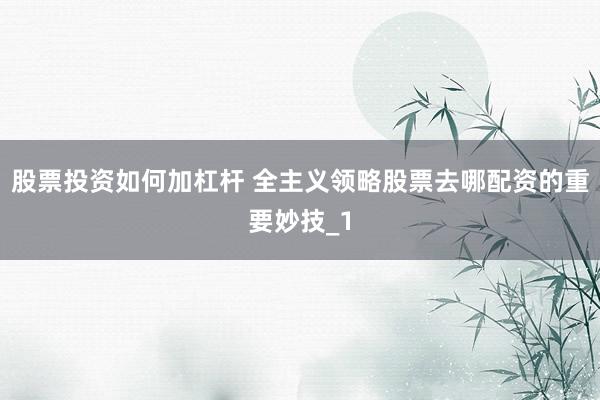 股票投资如何加杠杆 全主义领略股票去哪配资的重要妙技_1