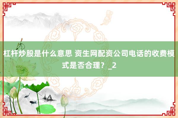 杠杆炒股是什么意思 资生网配资公司电话的收费模式是否合理？_2